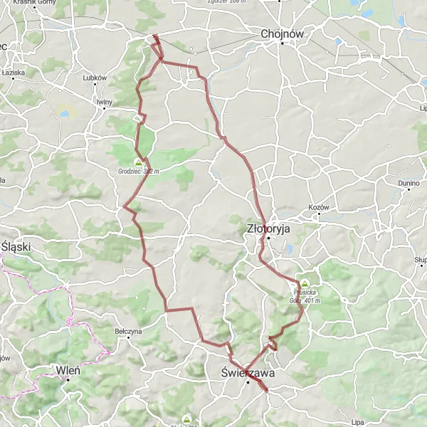 Map miniature of "The Buczynka Adventure" cycling inspiration in Dolnośląskie, Poland. Generated by Tarmacs.app cycling route planner