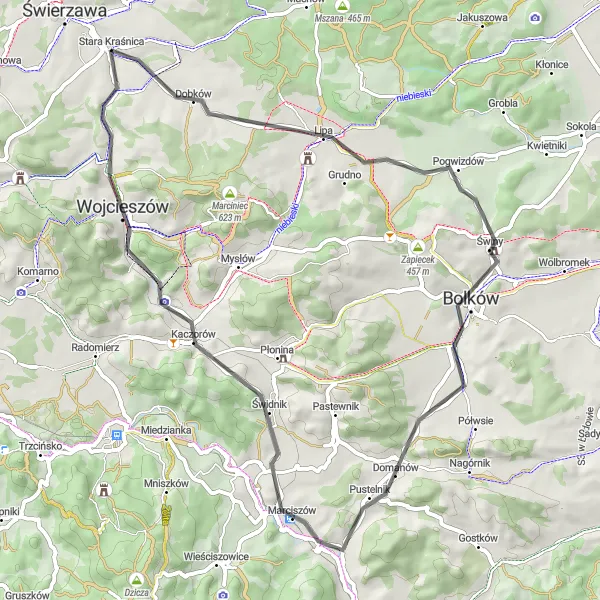 Map miniature of "Winding Road Adventure" cycling inspiration in Dolnośląskie, Poland. Generated by Tarmacs.app cycling route planner