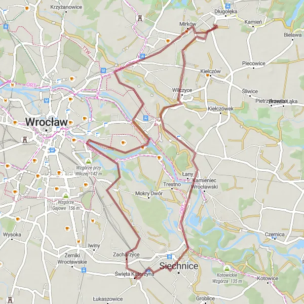 Map miniature of "Wilczyce Gravel Adventure" cycling inspiration in Dolnośląskie, Poland. Generated by Tarmacs.app cycling route planner