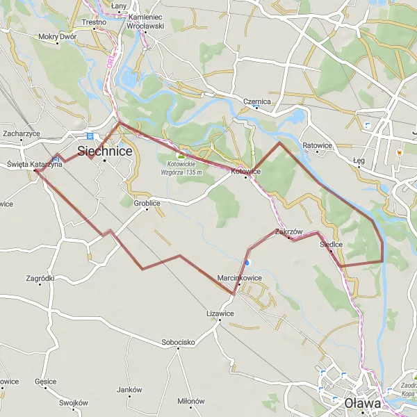 Miniatura mapy "Trasa przez Kotowickie Wzgórza i Ratowice" - trasy rowerowej w Dolnośląskie, Poland. Wygenerowane przez planer tras rowerowych Tarmacs.app