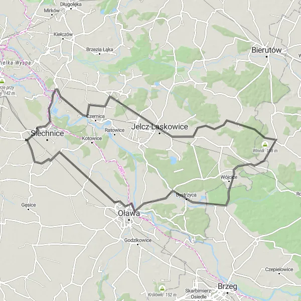 Map miniature of "The Wrocław Highlands Loop" cycling inspiration in Dolnośląskie, Poland. Generated by Tarmacs.app cycling route planner