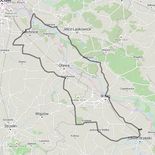 Map miniature of "The Countryside Adventure" cycling inspiration in Dolnośląskie, Poland. Generated by Tarmacs.app cycling route planner