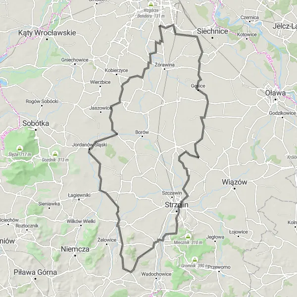 Map miniature of "Gliczyna Loop" cycling inspiration in Dolnośląskie, Poland. Generated by Tarmacs.app cycling route planner