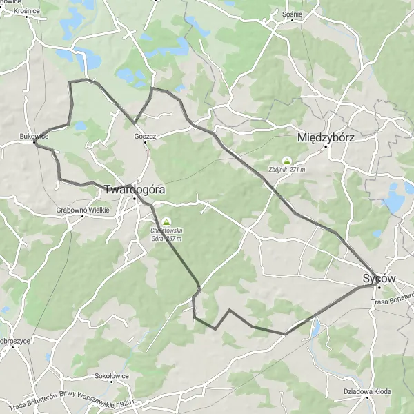 Miniatura mapy "Trasa z Sycowa do Płoszczańa i z powrotem" - trasy rowerowej w Dolnośląskie, Poland. Wygenerowane przez planer tras rowerowych Tarmacs.app