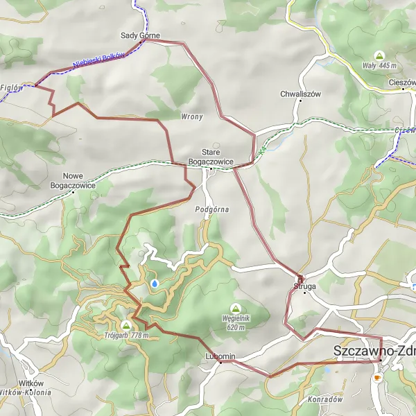 Miniatura mapy "Trasa przez szlaki górskie" - trasy rowerowej w Dolnośląskie, Poland. Wygenerowane przez planer tras rowerowych Tarmacs.app