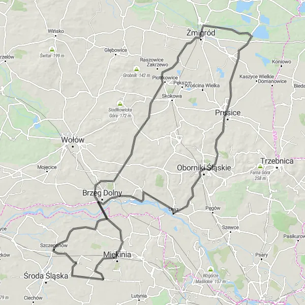 Map miniature of "Exploring Grodzisko and Lubnów" cycling inspiration in Dolnośląskie, Poland. Generated by Tarmacs.app cycling route planner