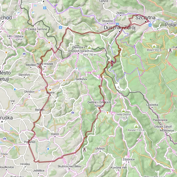 Map miniature of "Gravel Adventure" cycling inspiration in Dolnośląskie, Poland. Generated by Tarmacs.app cycling route planner