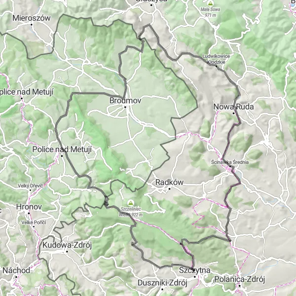 Map miniature of "Windy Mountain Challenge" cycling inspiration in Dolnośląskie, Poland. Generated by Tarmacs.app cycling route planner