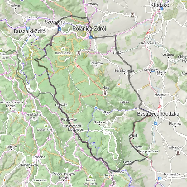 Miniatura mapy "Przejażdżka z Szczytnej do Wilczej Góry" - trasy rowerowej w Dolnośląskie, Poland. Wygenerowane przez planer tras rowerowych Tarmacs.app