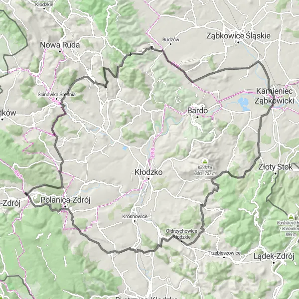 Map miniature of "Szczytna Blazeways Road Cycling Route" cycling inspiration in Dolnośląskie, Poland. Generated by Tarmacs.app cycling route planner