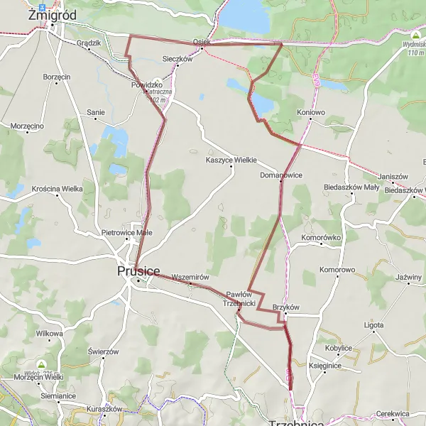 Miniatura mapy "Trasa gravelowa przez Wiatraczną i Osiek" - trasy rowerowej w Dolnośląskie, Poland. Wygenerowane przez planer tras rowerowych Tarmacs.app