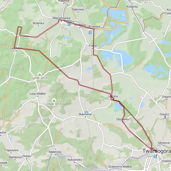 Map miniature of "Dziewiętlińska Adventure" cycling inspiration in Dolnośląskie, Poland. Generated by Tarmacs.app cycling route planner