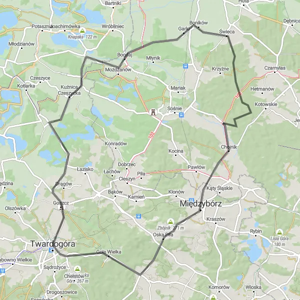 Map miniature of "Goszcz Adventure" cycling inspiration in Dolnośląskie, Poland. Generated by Tarmacs.app cycling route planner