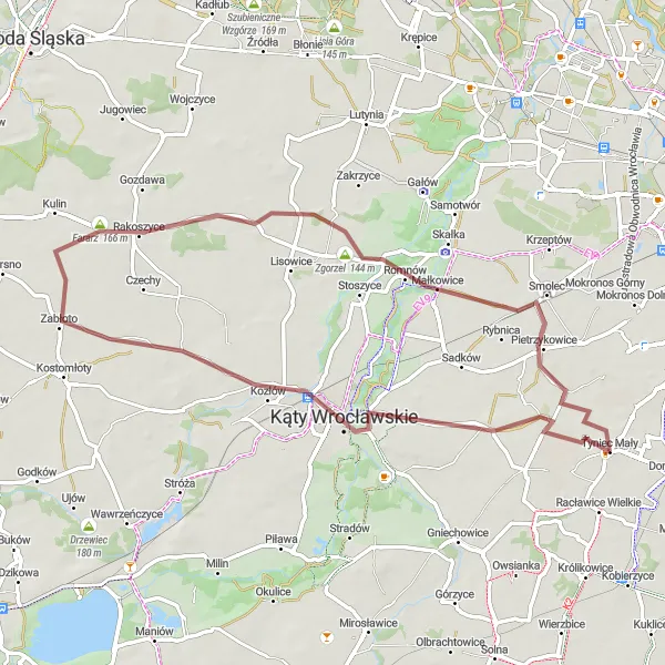 Map miniature of "The Countryside Escape" cycling inspiration in Dolnośląskie, Poland. Generated by Tarmacs.app cycling route planner