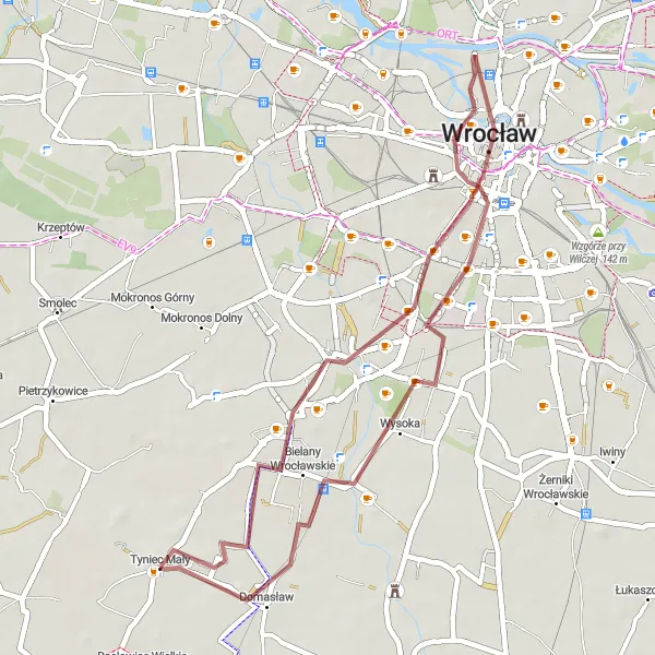 Map miniature of "Breathtaking Gravel Excursion from Tyniec Mały" cycling inspiration in Dolnośląskie, Poland. Generated by Tarmacs.app cycling route planner