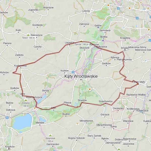 Map miniature of "Thrilling Gravel Adventure near Tyniec Mały" cycling inspiration in Dolnośląskie, Poland. Generated by Tarmacs.app cycling route planner