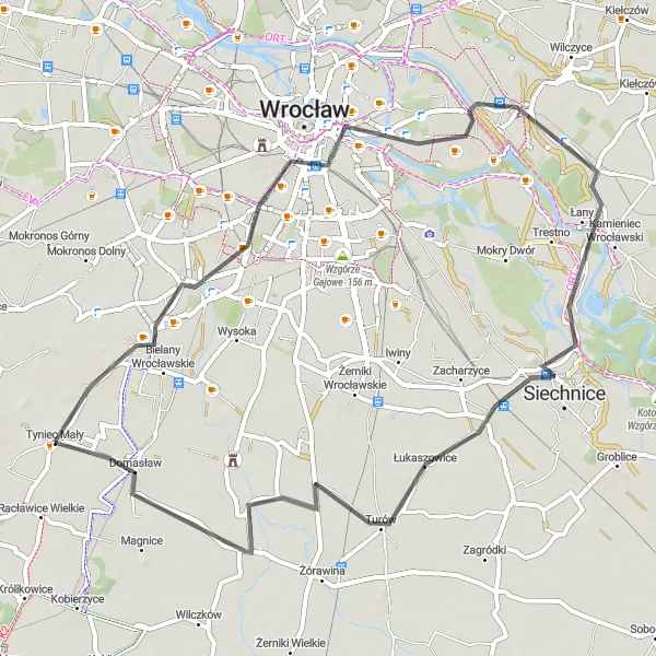 Map miniature of "Scenic Road Cycling near Tyniec Mały" cycling inspiration in Dolnośląskie, Poland. Generated by Tarmacs.app cycling route planner