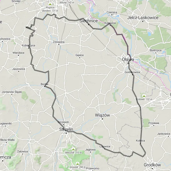 Map miniature of "Tyniec Mały and beyond" cycling inspiration in Dolnośląskie, Poland. Generated by Tarmacs.app cycling route planner