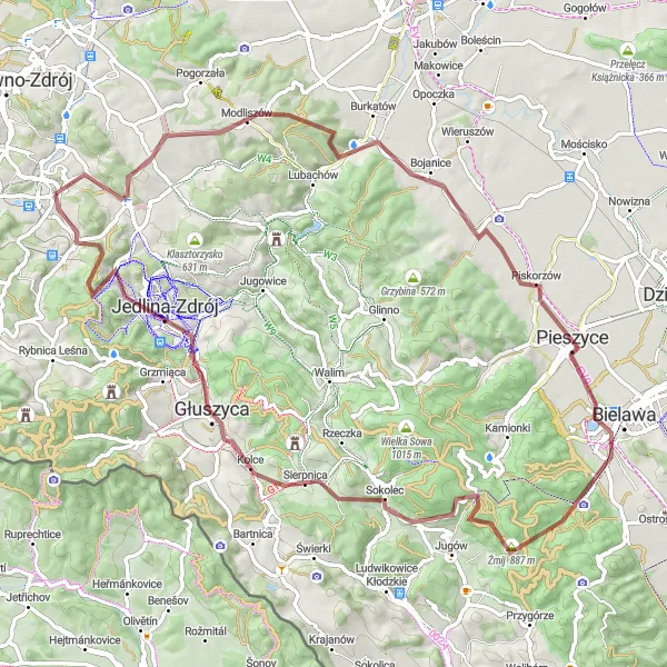 Map miniature of "The Gravel Adventure" cycling inspiration in Dolnośląskie, Poland. Generated by Tarmacs.app cycling route planner