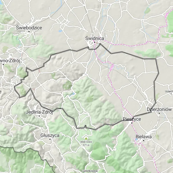 Map miniature of "Wałbrzych Round-Trip" cycling inspiration in Dolnośląskie, Poland. Generated by Tarmacs.app cycling route planner