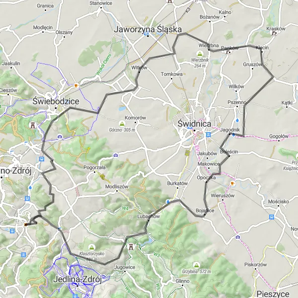 Map miniature of "Golden Train Exploration" cycling inspiration in Dolnośląskie, Poland. Generated by Tarmacs.app cycling route planner