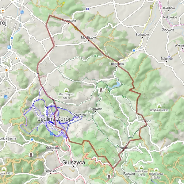 Map miniature of "The Gravel Adventure" cycling inspiration in Dolnośląskie, Poland. Generated by Tarmacs.app cycling route planner