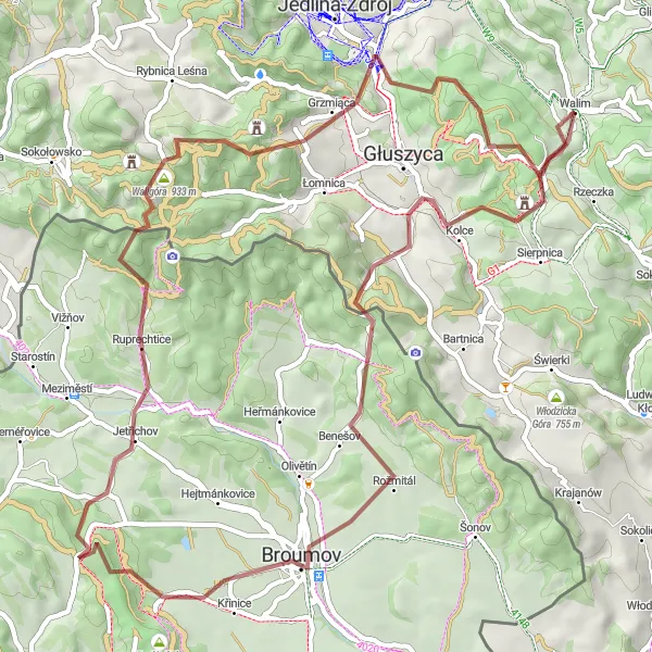 Map miniature of "The Ultimate Gravel Challenge" cycling inspiration in Dolnośląskie, Poland. Generated by Tarmacs.app cycling route planner