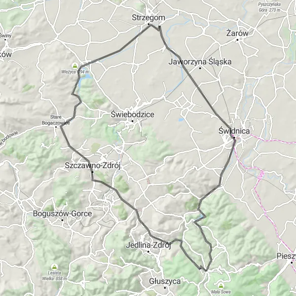 Map miniature of "Road to Adventure" cycling inspiration in Dolnośląskie, Poland. Generated by Tarmacs.app cycling route planner