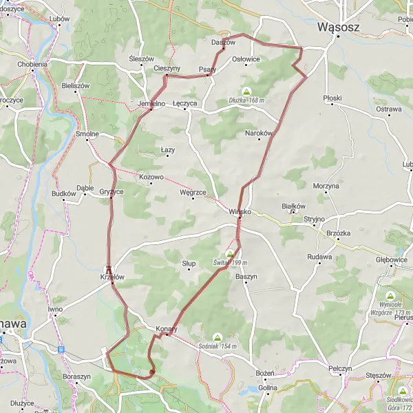 Miniatura mapy "Trasa rowerowa przez Konary i Jemielno" - trasy rowerowej w Dolnośląskie, Poland. Wygenerowane przez planer tras rowerowych Tarmacs.app