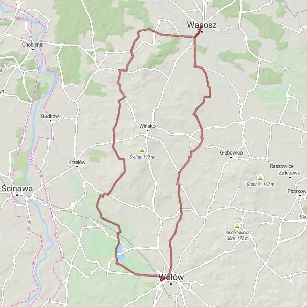 Map miniature of "The Gravel Adventure" cycling inspiration in Dolnośląskie, Poland. Generated by Tarmacs.app cycling route planner