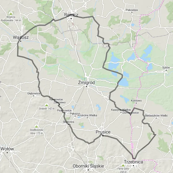 Miniatura mapy "Trasa przez Kaszycką Górę i Koczurki" - trasy rowerowej w Dolnośląskie, Poland. Wygenerowane przez planer tras rowerowych Tarmacs.app