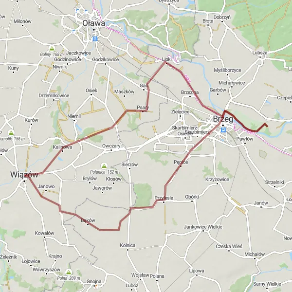 Miniatura mapy "Trasa przez Brzeg Silesian Piasts' Castle" - trasy rowerowej w Dolnośląskie, Poland. Wygenerowane przez planer tras rowerowych Tarmacs.app