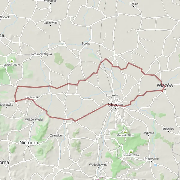Miniatura mapy "Trasa Gravelowa przez Polnicę i Wiązów" - trasy rowerowej w Dolnośląskie, Poland. Wygenerowane przez planer tras rowerowych Tarmacs.app