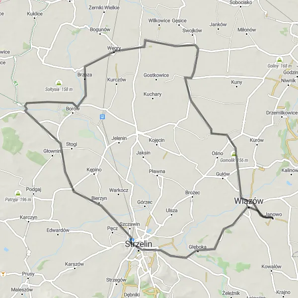 Map miniature of "Golina to Strzelin Countryside Ride" cycling inspiration in Dolnośląskie, Poland. Generated by Tarmacs.app cycling route planner