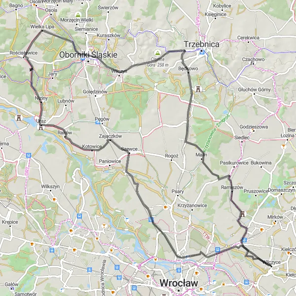 Miniatura mapy "Trasa przez Wielką Lipę i Farną Górę" - trasy rowerowej w Dolnośląskie, Poland. Wygenerowane przez planer tras rowerowych Tarmacs.app