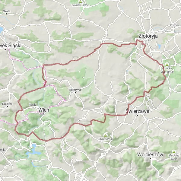 Map miniature of "The Ultimate Gravel Adventure through Wilków's Wilderness" cycling inspiration in Dolnośląskie, Poland. Generated by Tarmacs.app cycling route planner