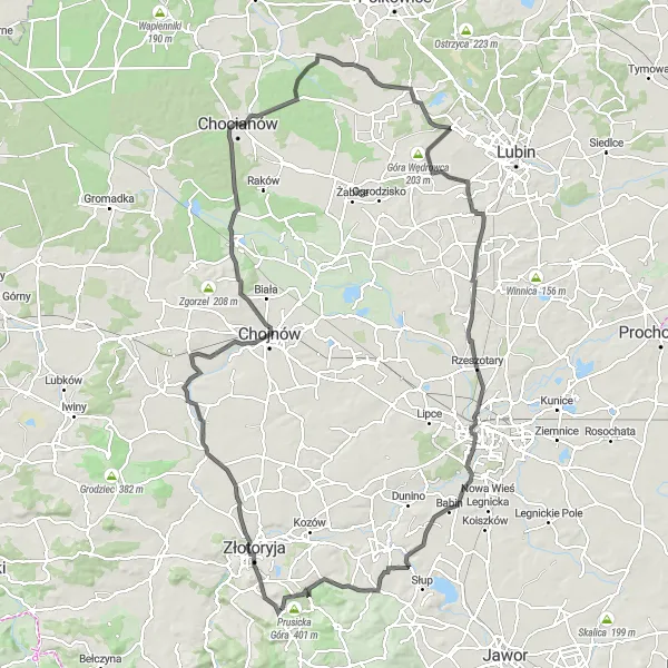 Map miniature of "The Charming Villages Loop" cycling inspiration in Dolnośląskie, Poland. Generated by Tarmacs.app cycling route planner