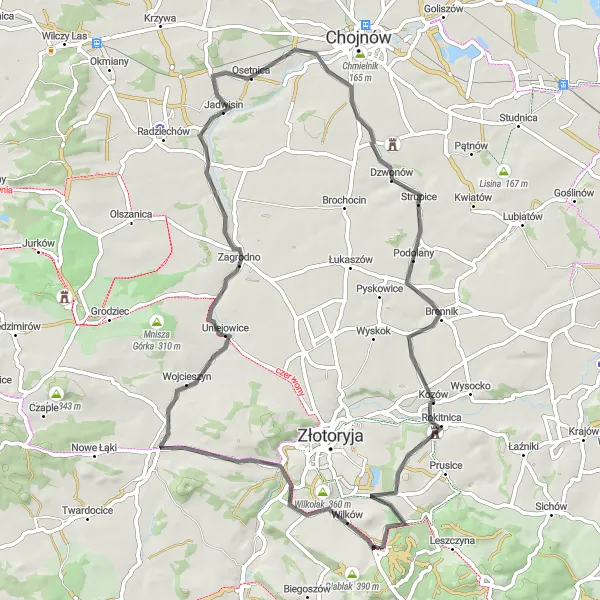 Map miniature of "The Scenic Road Cycling Tour near Wilków-Osiedle" cycling inspiration in Dolnośląskie, Poland. Generated by Tarmacs.app cycling route planner