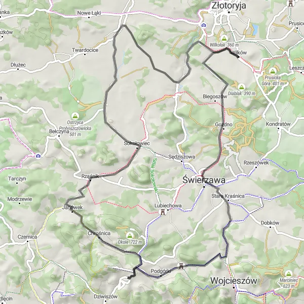 Map miniature of "The Road Cycling Serenade near Wilków" cycling inspiration in Dolnośląskie, Poland. Generated by Tarmacs.app cycling route planner