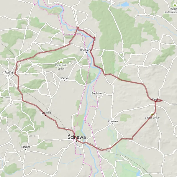 Miniatura mapy "Szlak Gravelowy Przez Dolnośląskie Wzgórza" - trasy rowerowej w Dolnośląskie, Poland. Wygenerowane przez planer tras rowerowych Tarmacs.app
