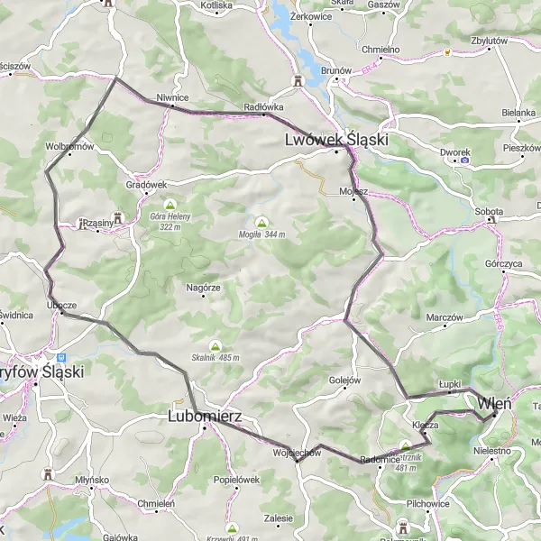 Map miniature of "Scenic Road Cycling Around Wleń" cycling inspiration in Dolnośląskie, Poland. Generated by Tarmacs.app cycling route planner