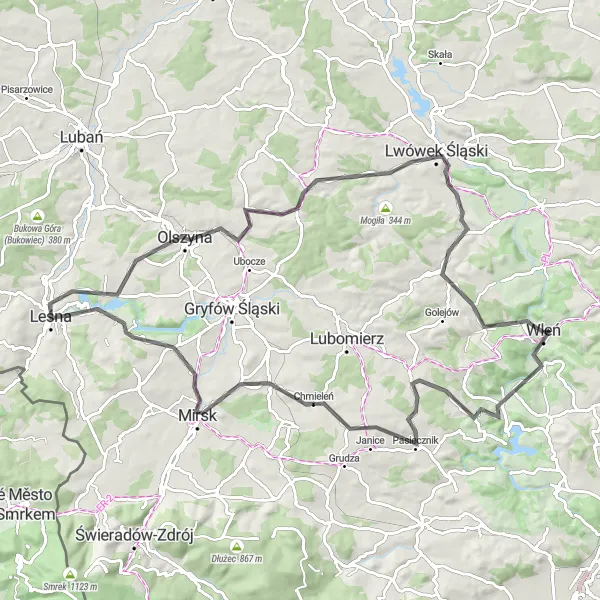 Miniatura mapy "Trasa Szosowa z Wlenia" - trasy rowerowej w Dolnośląskie, Poland. Wygenerowane przez planer tras rowerowych Tarmacs.app