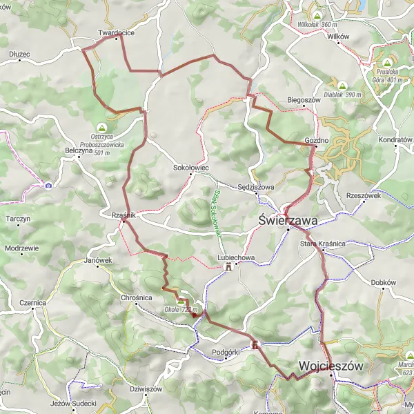 Map miniature of "Rural Delights" cycling inspiration in Dolnośląskie, Poland. Generated by Tarmacs.app cycling route planner