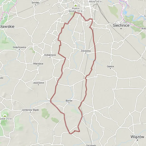 Map miniature of "Rolling Hills Gravel Adventure" cycling inspiration in Dolnośląskie, Poland. Generated by Tarmacs.app cycling route planner