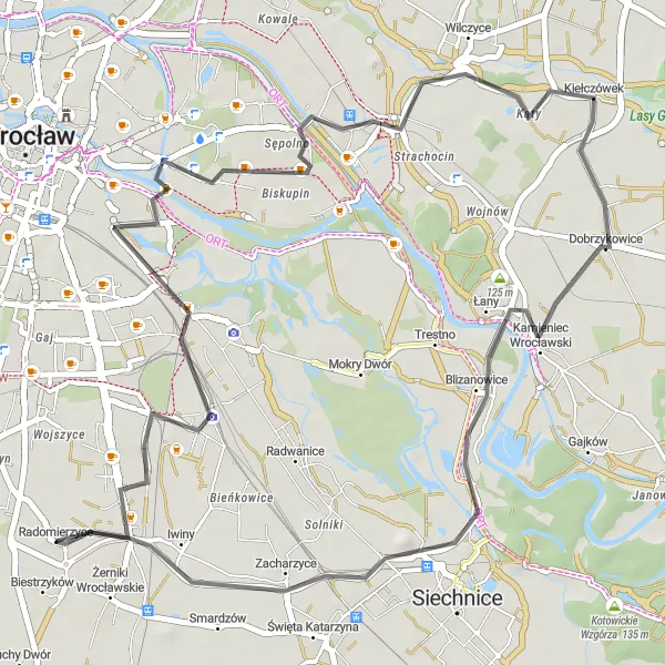 Map miniature of "Wilcza Hill Road Loop" cycling inspiration in Dolnośląskie, Poland. Generated by Tarmacs.app cycling route planner