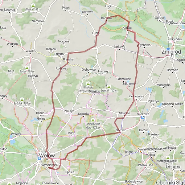 Miniatura mapy "Trasa z Wołowa na Wzgórze Strupińskie" - trasy rowerowej w Dolnośląskie, Poland. Wygenerowane przez planer tras rowerowych Tarmacs.app