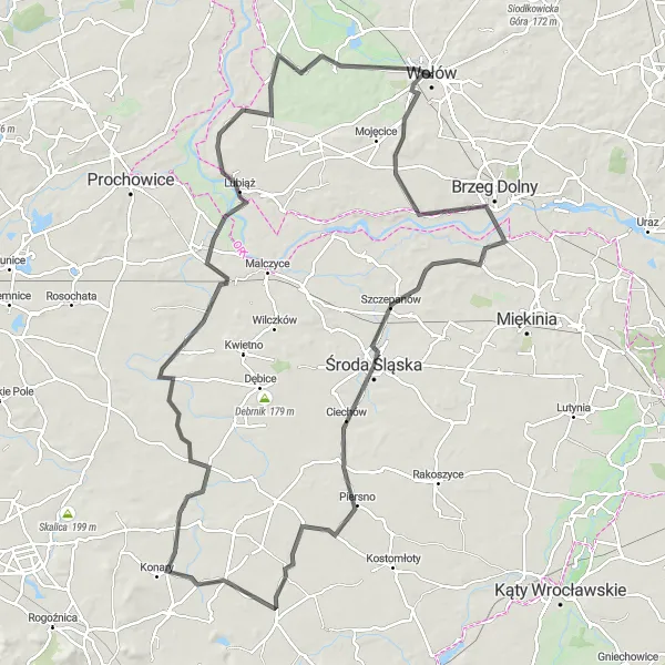 Miniatura mapy "Trasa z Wołowa przez malownicze wsie i wzgórza" - trasy rowerowej w Dolnośląskie, Poland. Wygenerowane przez planer tras rowerowych Tarmacs.app