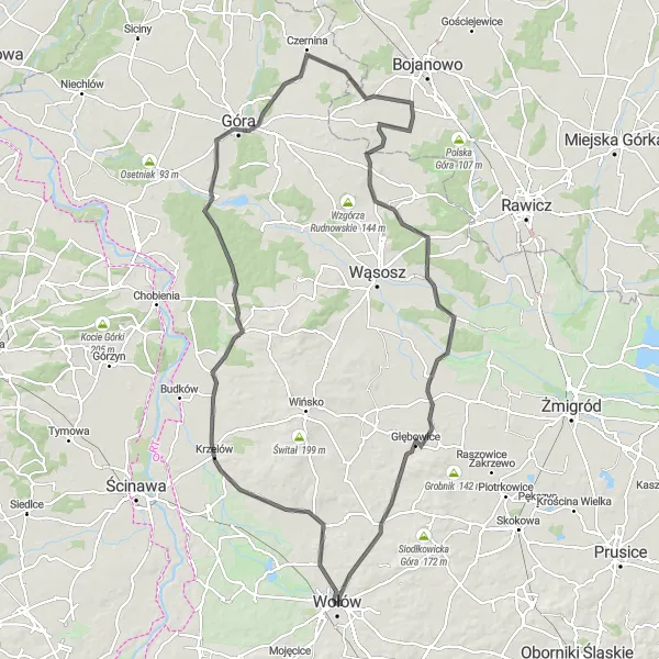 Miniatura mapy "Trasa szosowa przez Góry Świętokrzyskie" - trasy rowerowej w Dolnośląskie, Poland. Wygenerowane przez planer tras rowerowych Tarmacs.app