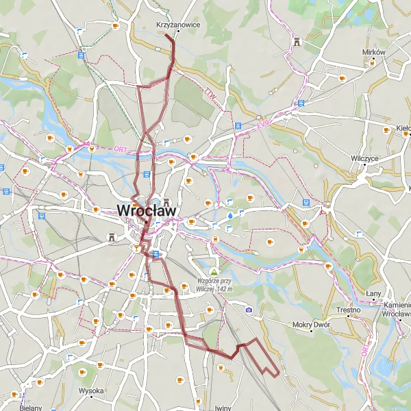 Miniatura mapy "Trasa gravelowa do Wieży Matematycznej" - trasy rowerowej w Dolnośląskie, Poland. Wygenerowane przez planer tras rowerowych Tarmacs.app