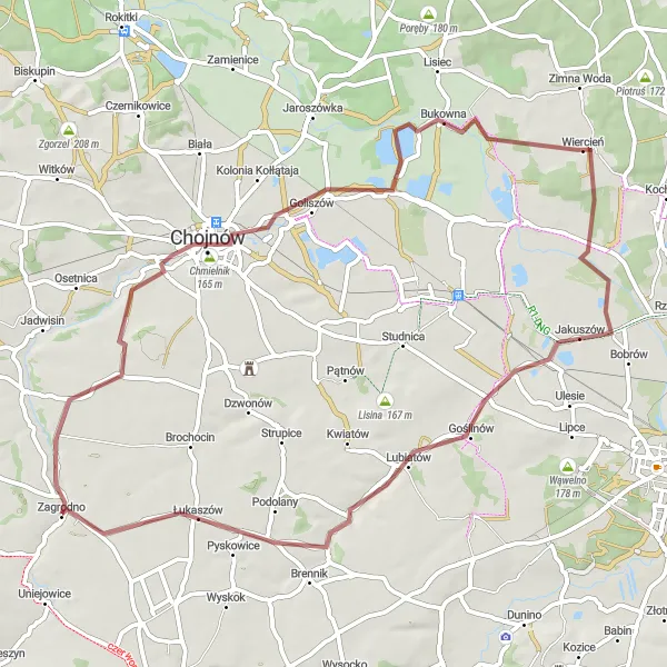 Map miniature of "Chmielnik Gravel Loop" cycling inspiration in Dolnośląskie, Poland. Generated by Tarmacs.app cycling route planner